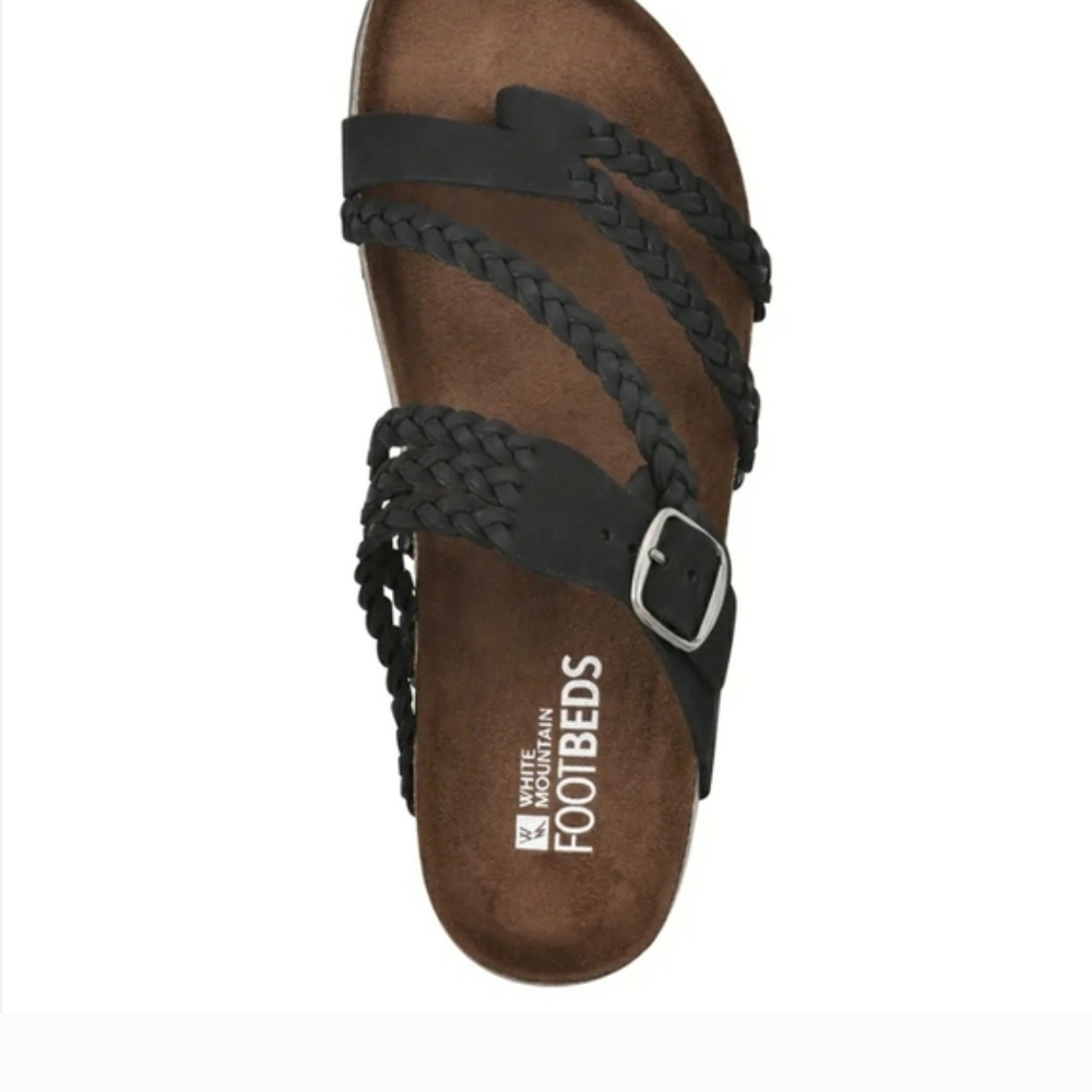White Mountain Black Braided Buckle Slide Sandal